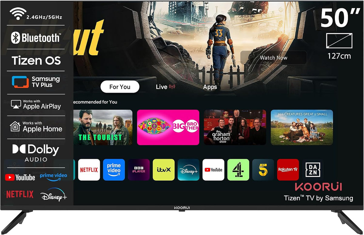 KOORUI téléviseur, 50 Pouces, 126 cm, Noir, K50Q1UQ-T8 QLED Smart TV ( ) 4K Propulsé par Tizen, Bluetooth