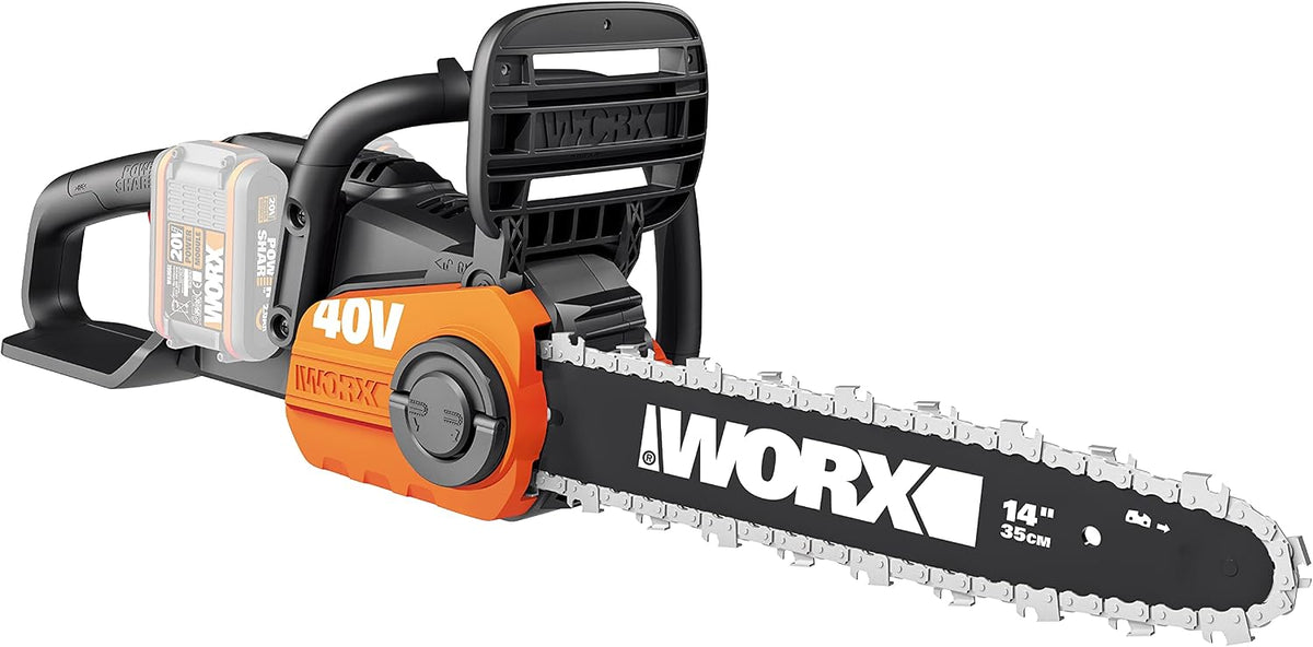 WORX tronçonneuse, 40 V, 4 Ah, 35 cm, 8 m, Gris/Noir, - sans fil - - WG384E - guide, /s (Livrée avec batterie et chargeur