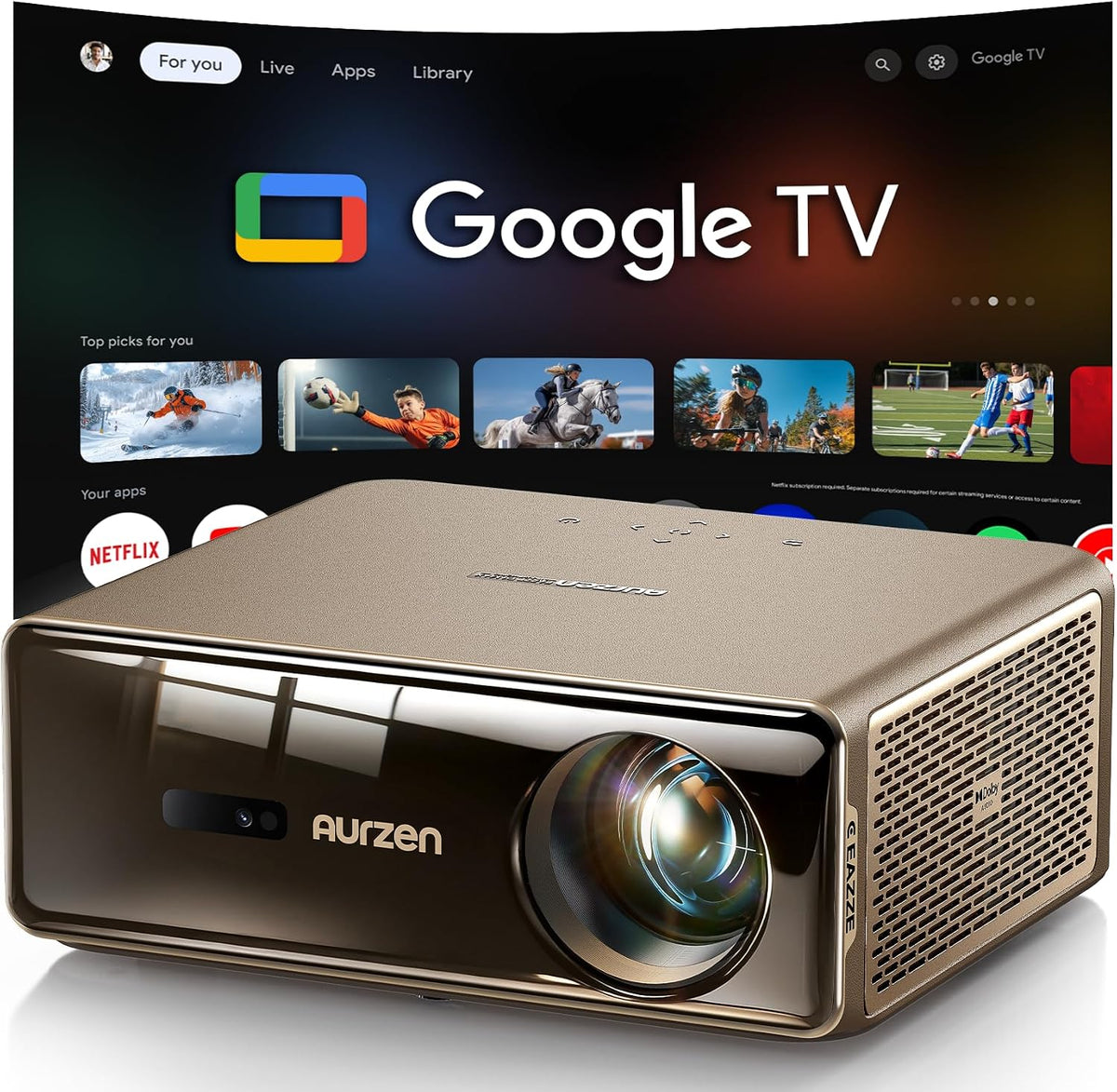 Aurzen téléviseur, 20 W, Noir, EAZZE D1 Max Vidéoprojecteur 4K Supportée, Google TV 14.0 ＆ Netflix, 1000 ANSI
