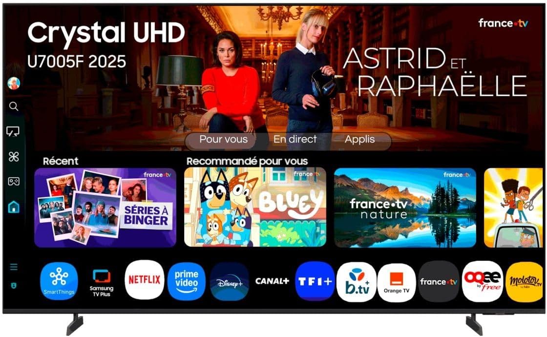 Samsung téléviseur, 55 Pouces, Noir, TV Crystal UHD U7005 4K Smart TV, Couleurs Incroyables avec processeur Crystal 4K