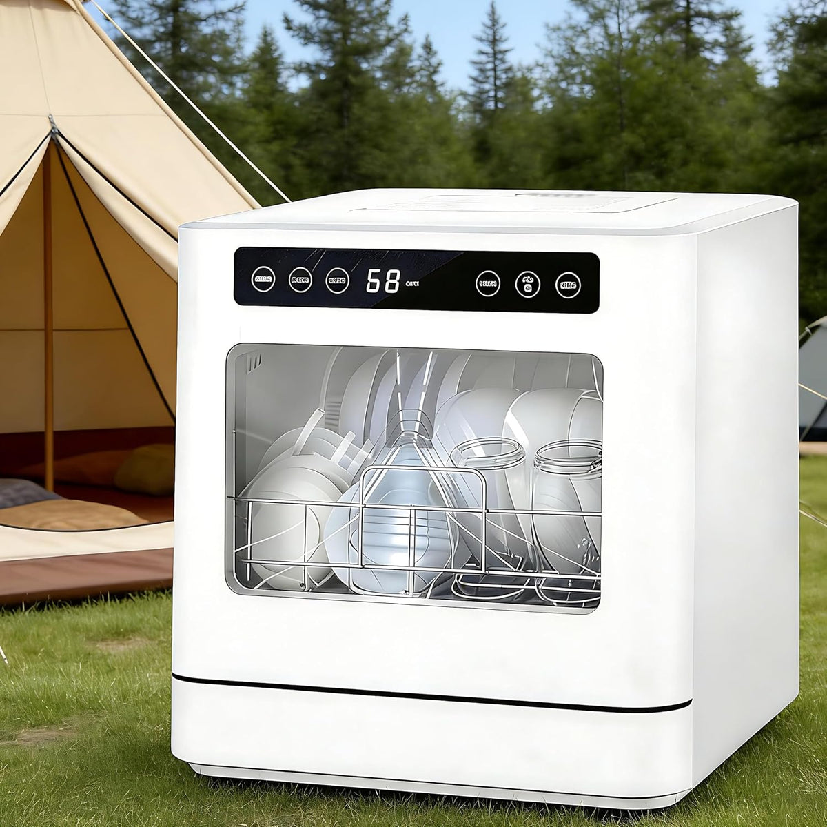 QIUNAOZI Lave-vaisselles posables, 43 cm (L) × 39 cm (l) × 46 cm (H), 8 couverts (8 bols et assiettes), 800 W, 42 dB, Blanc