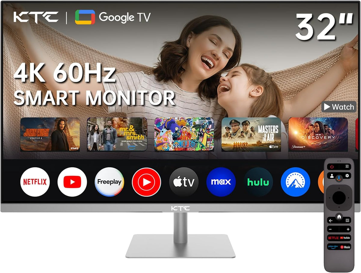 KTC téléviseur, 32 Pouces, 65 W, Noir, Smart Monitor avec système Smart TV, Bluetooth, Haut-Parleur, Voice Remote