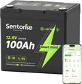 SENTORISE batterie, 12 V, 100 Ah, Bleu, Mini LiFePO4 avec Bluetooth, Protection Basse température, BMS 100A