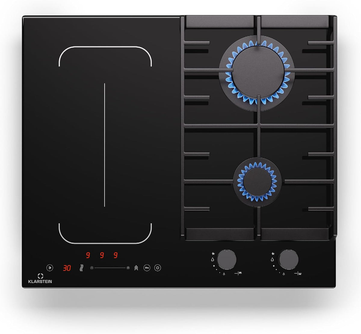 Tables de cuisson KLARSTEIN, 7Kw, 58,5Cm, Noir, MultiChef 4 Plaque Induction Et Gaz - 4 Zones, 2 Gaz & 2 Induction