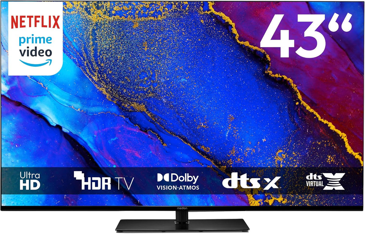 MEDION téléviseur, 43 Pouces, 108 cm, Noir, TV ( ) Television (Smart TV, Dolby Vision HDR, Prime Video, Dolby Atmos