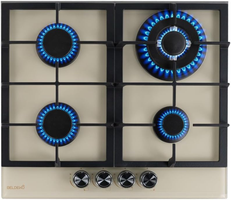 BELDEKO Plaques de cuisson, 8000 W, Beige, Plaque Gaz 4 Feux - crème - Marque Française