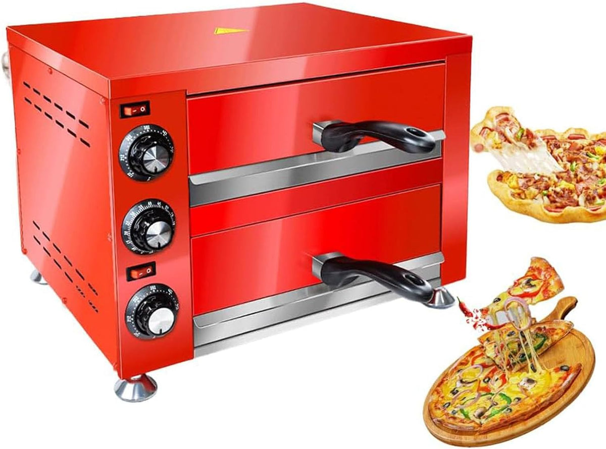 xSDAJSD four à pizza, 45 x 35 x 34 cm, 2200 W, 220 V, 12 pouces, acier inoxydable, Argenté, double professionnel en acier inoxydable pour pizza