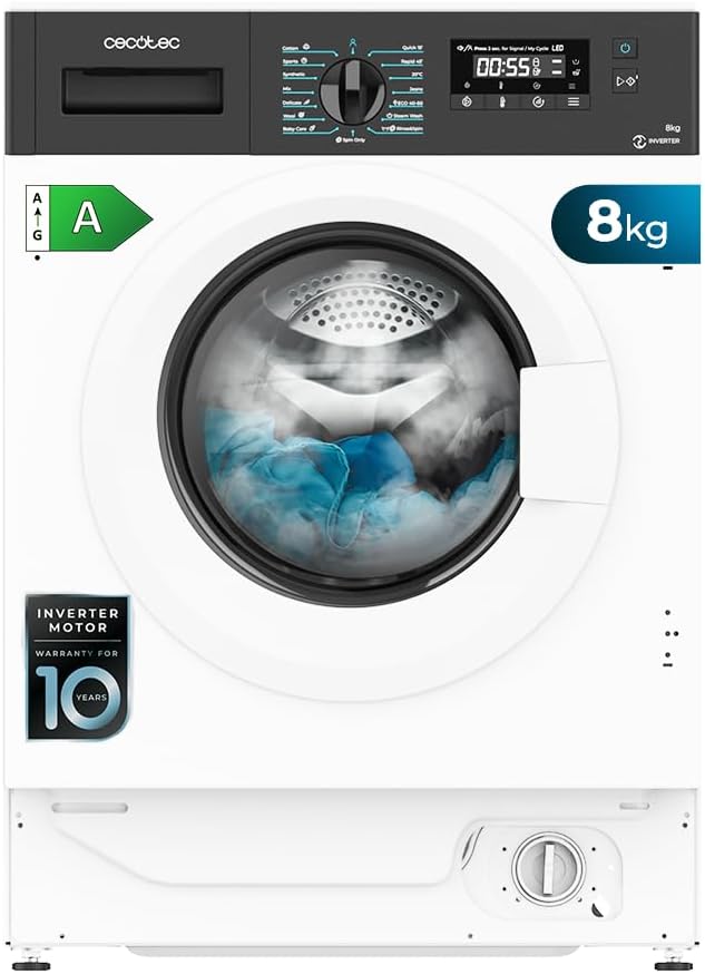 Cecotec lave-linge, 8 kg, 1950 W, 1400 tr/min, Blanc, à chargement frontal de Bolero Dresscode 840 BI Inverter A