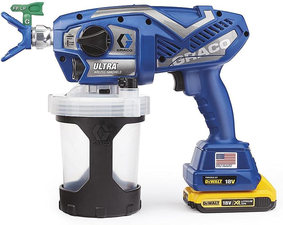 Graco pulvérisateur, 18 V, 2,0 Ah, Bleu/Blanc, - Pistolet à peinture Airless à batterie Li-Ion - ULTRA CORDLESS