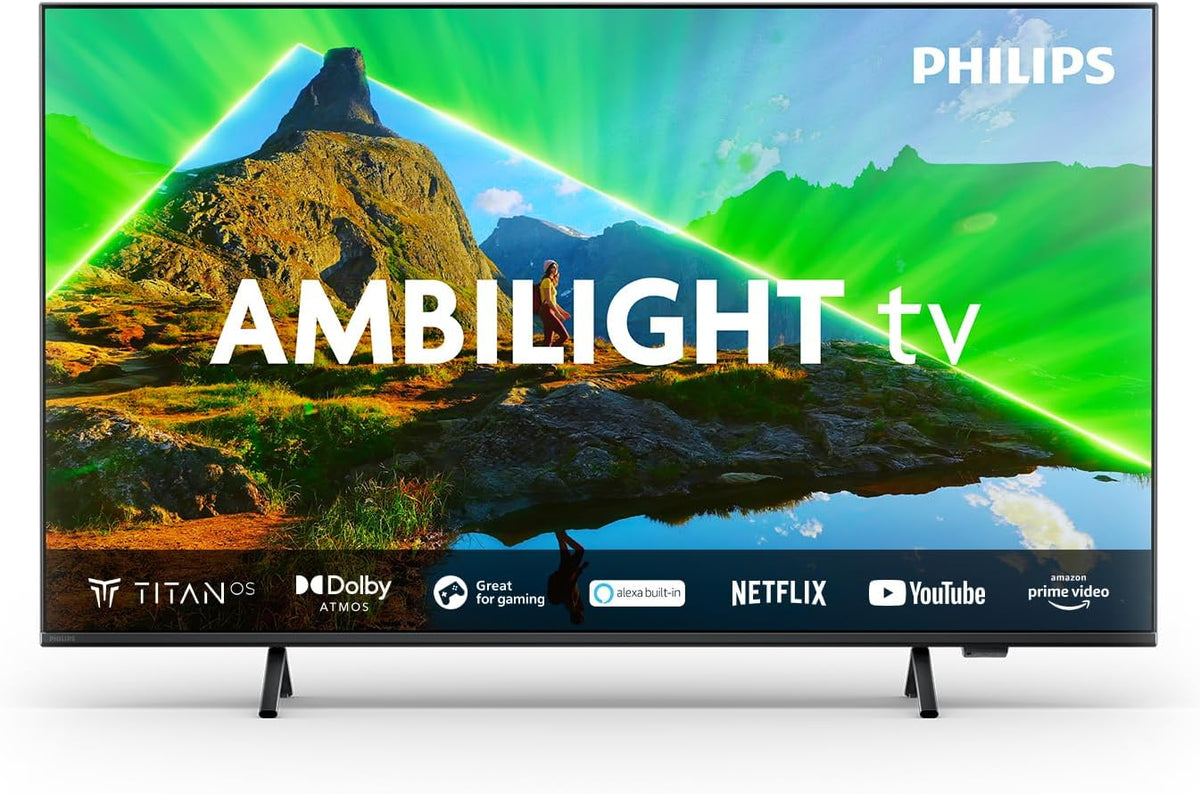 PHILIPS téléviseur, 50 Pouces, Noir, Titan OS et Son Dolby Atmos, Fonctionne avec l'Assistant Vocal Alexa et Google - Mat