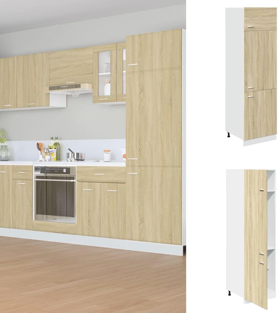 sephironlbb réfrigérateur, 60 x 57 x 207 cm, bois., chêne Sonoma, Lyon Armoire en avec quatre étagères, trois portes