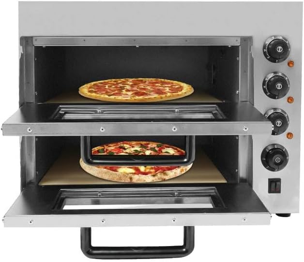 ACLICE four à pizza, PZ-2, 57 x 47,5 x 44 cm., 3000 W., 220 V/50 Hz., 20 l, acier inoxydable 201, caoutchouc, plastique, verre, cordiérite., argenté