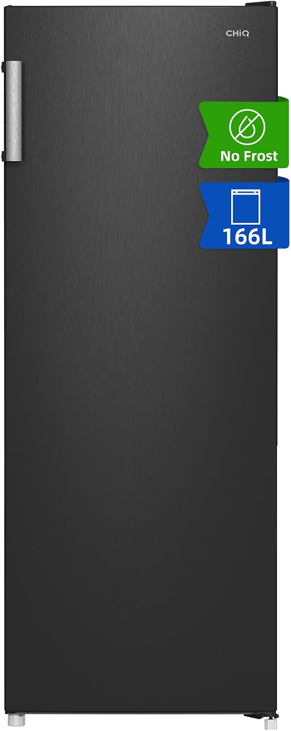 armoire CHiQ, 166 L, Noir/Argenté, Congélateur NoFrost Porte Réversible Noir (FSD166NE4E), Acier Inoxydable
