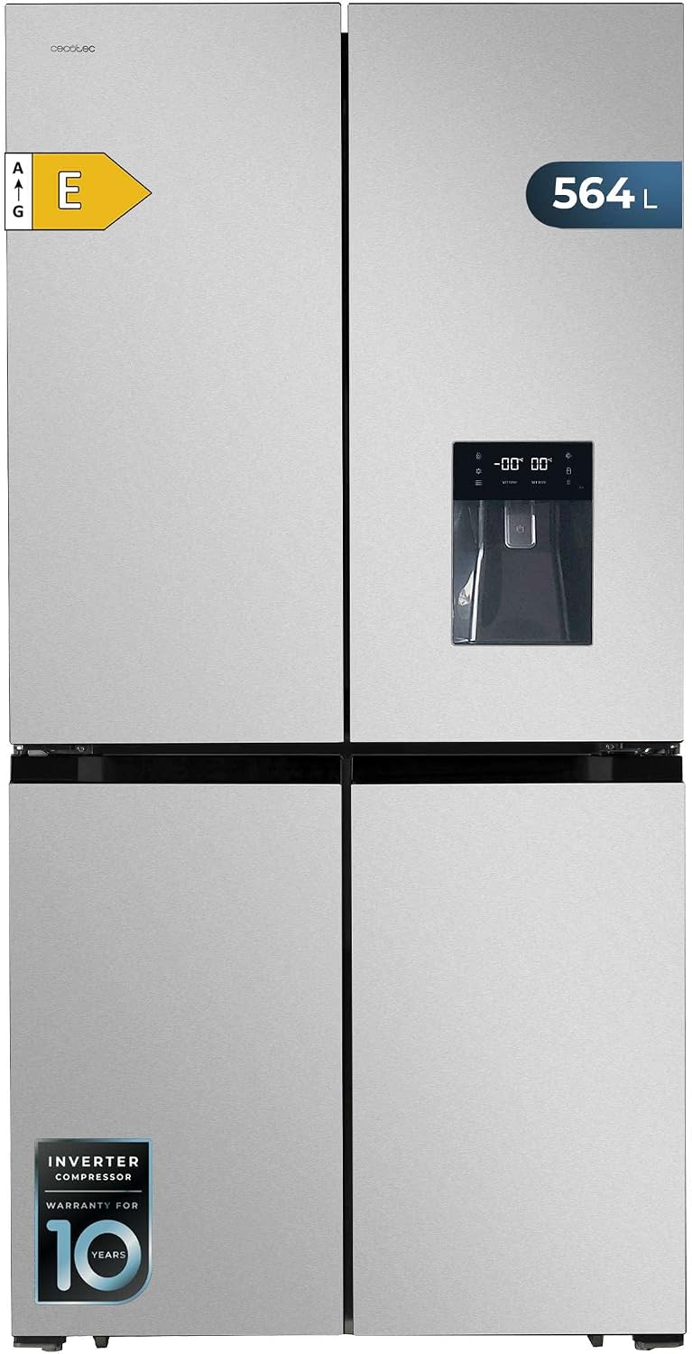 Cecotec réfrigérateur, 560 L, 183 cm, 91 cm, Argenté, Américain 4 Portes Inox Bolero CoolMarket 4D 564 Inox E. de Hauteur