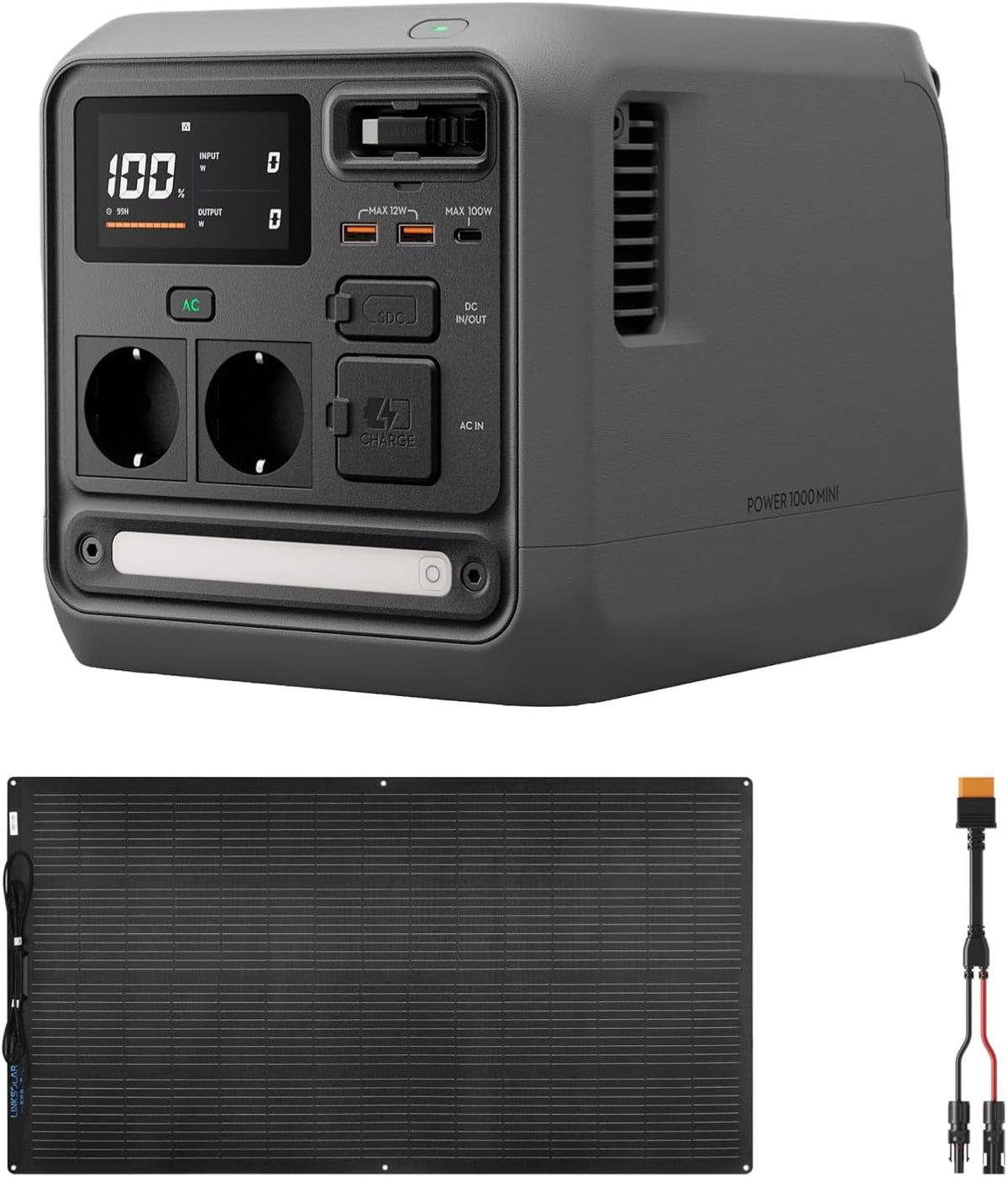 DJI panneau solaire, 008 Wh, 000 W, 200 W, Noir/Gris, Station électrique portable Power 1000 Mini, batterie LFP de 1