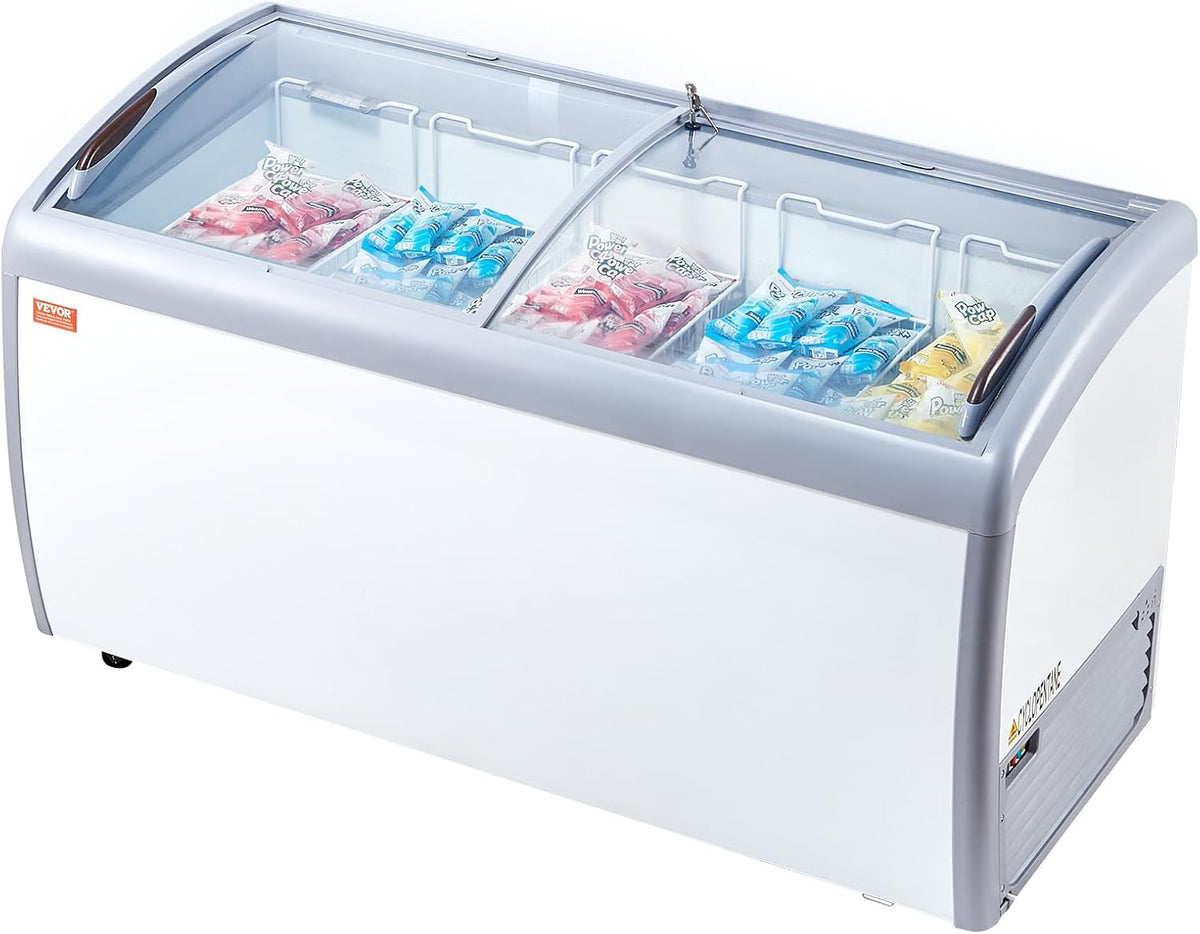 VEVOR Congélateurs coffre, AC 220-240 V 50 Hz, 460 L, Blanc, Vitrine Réfrigérée à Crème Glacée Commerciale