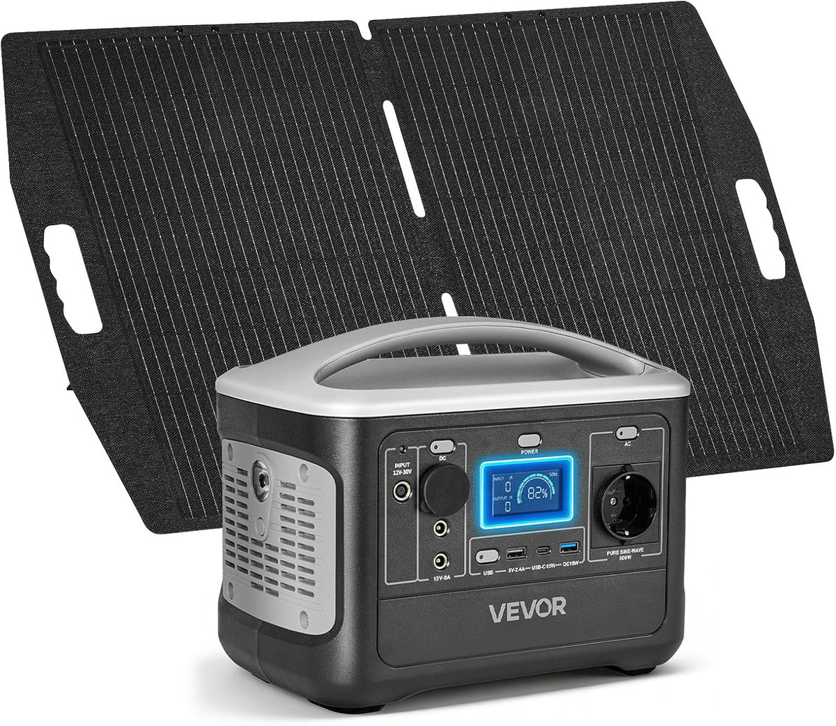 VEVOR groupe électrogène, 600 W, 100 W, 493 Wh, Noir/Gris, Voyage Camping-car, 7 Ports de Sortie