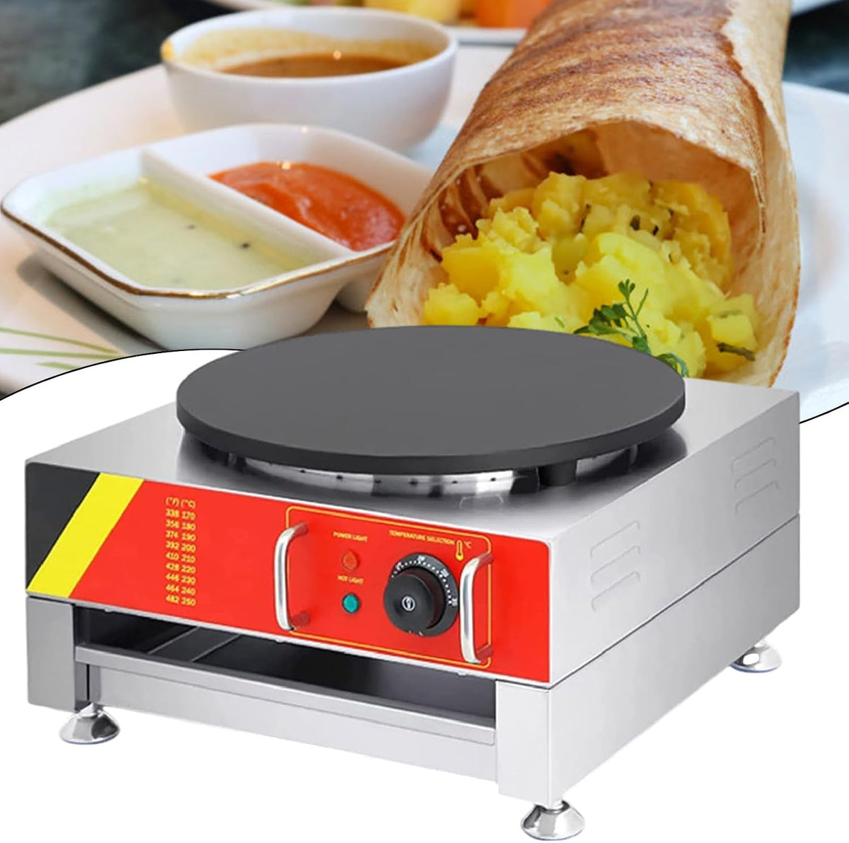 xEEAOFE xEEAOFE, 110 V/220 V, 16 Pouces, 110 V, acier inoxydable, Noir, PoêLe à CrêPes, Machine à CrêPes Commerciale