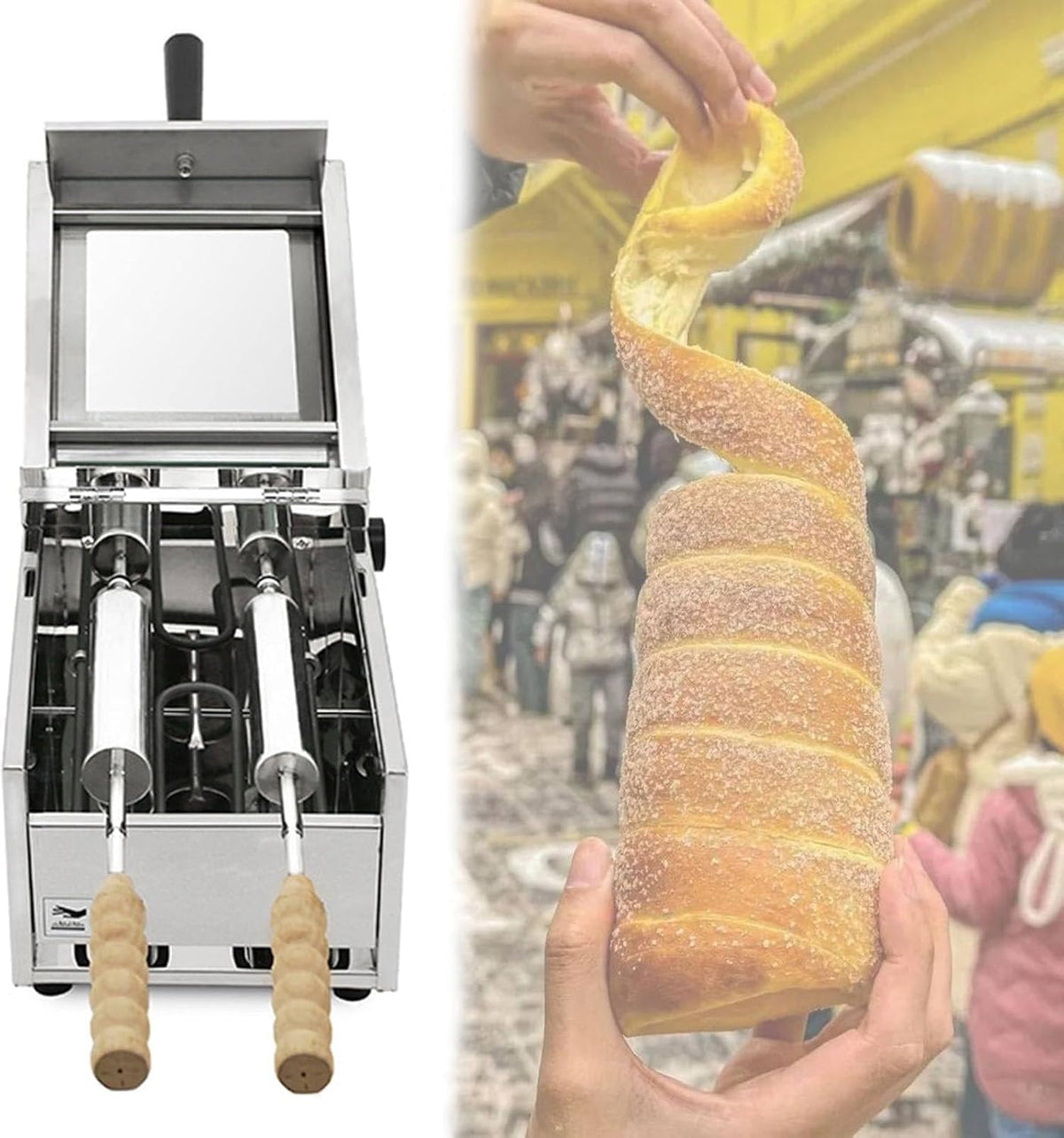 Four Generic, 1500 W, Argenté, Électrique à Kürtőskalács, Machine Professionnelle à Cornets de Glace - Température Réglable 50-300°C
