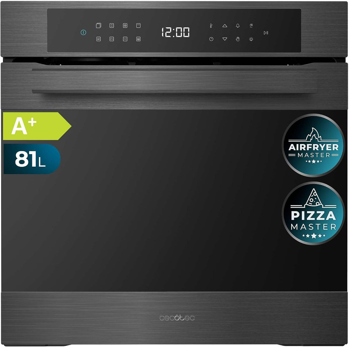 Cecotec four encastrable, 60 cm, 3400 W, 81 L, Noir/Argenté, Pyrolytique Bolero Hexa P506000 Matt A+, 11 Fonctions avec Airfryer Master