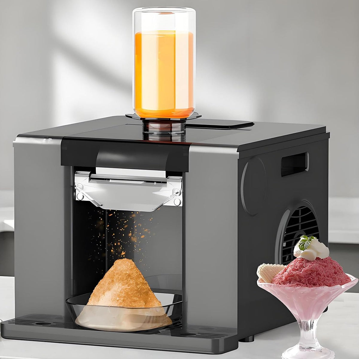 Machine machine à glaçons, Noir, à glace commerciale en forme de flocon de neige pour jus et lait, à glaçons moelleuse avec 3 distributeurs prédéfinis