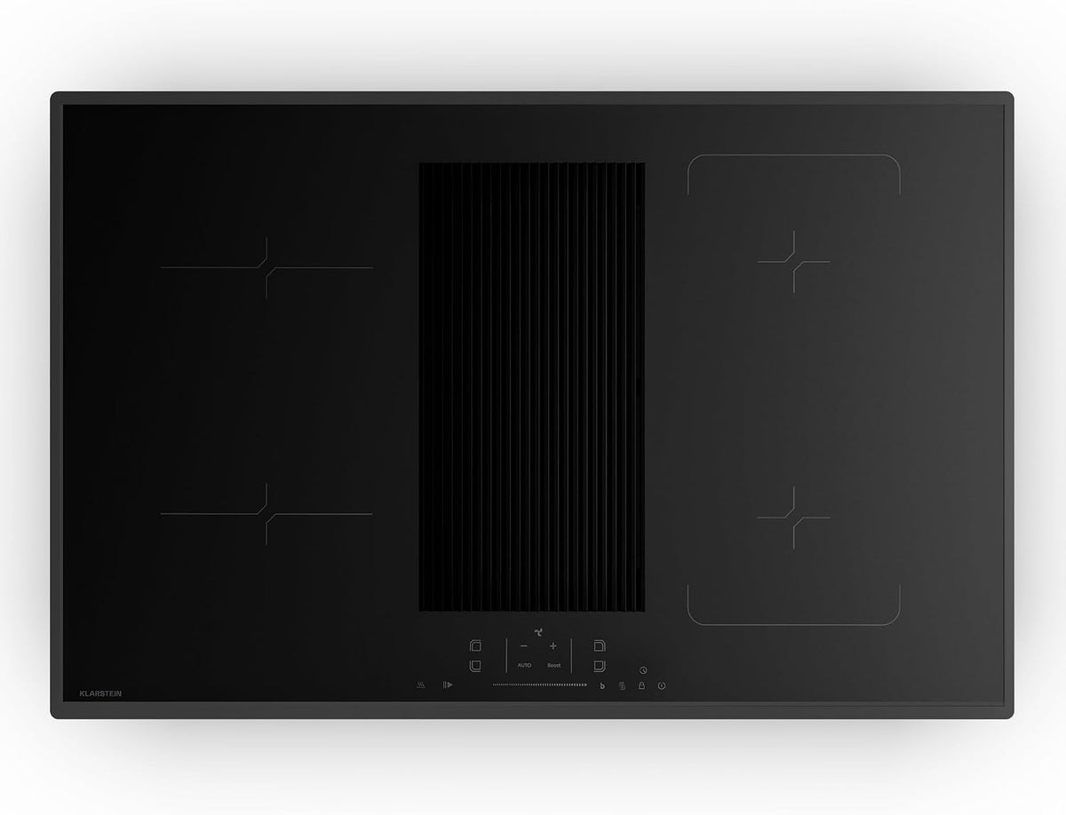 Tables de cuisson KLARSTEIN, 8400 W, 80 cm, Noir, Velaire Plaque Induction Avec Hotte Intégrée - 4 Zones, Curseur Tactile