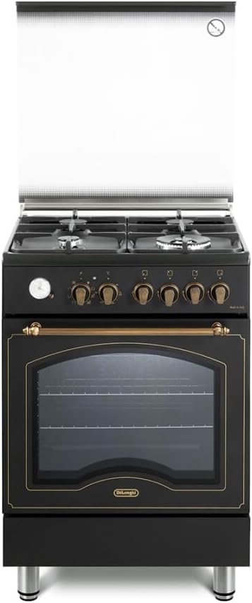 De'Longhi Cuisinières, largeur 600 mm, profondeur 600 mm, hauteur 847 – 898 mm, 60 cm, Noir, PEMA 664 CLSG Cuisinière à gaz