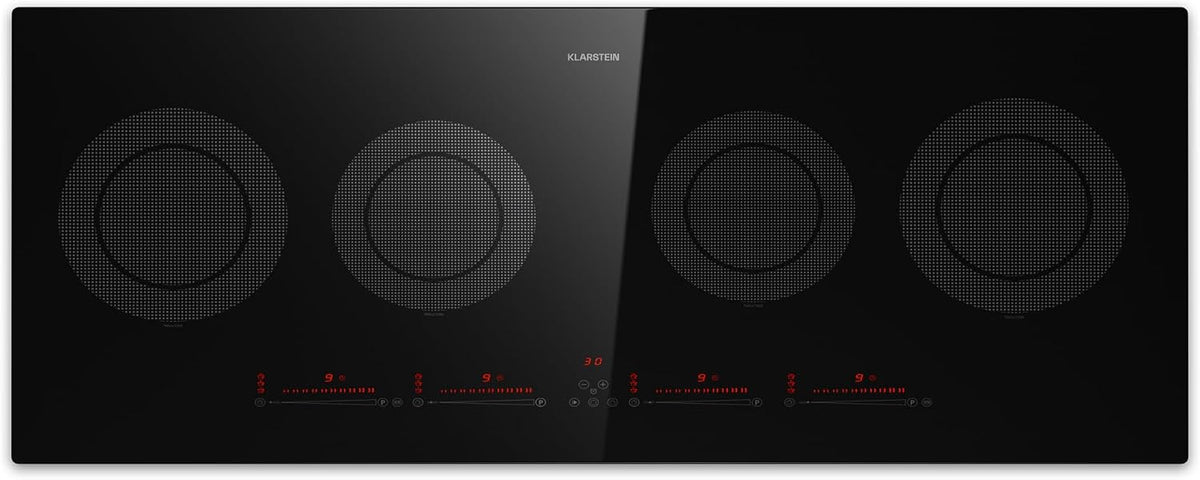 table de cuisson KLARSTEIN, 90 x 35 x 6 cm, Noir, électrique avec 5 plaques à induction, faible consommation d'énergie