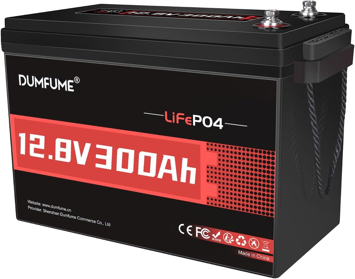 dumfume batterie, 12 V, 300 Ah, Noir/Rouge, Lithium LiFePO4 Pour Camping Car