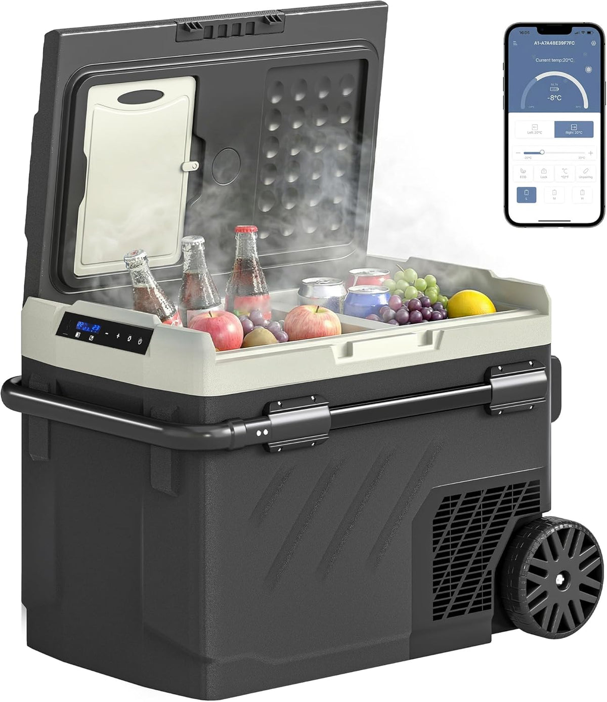 Outsunny réfrigérateur, 40 L, Noir, Glacière Électrique Voiture Double Zone pour Voiture, Portable à Compresseur