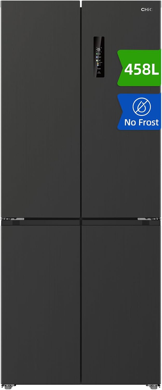 CHiQ réfrigérateur, 458 L, 37 dB, 600 mm, Noir, Frigo Américain 4 Portes Total No Frost (CCD460NGE), Silencieux