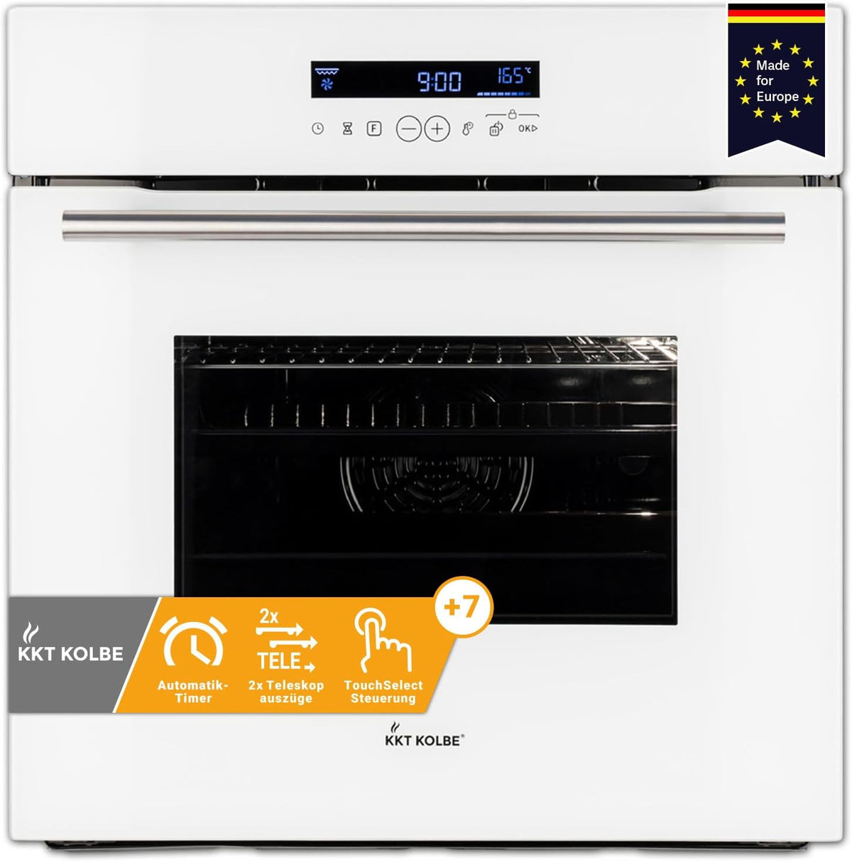 KKT KOLBE four encastrable, 60 cm, 70 L, 3,3 kW, Noir/Argenté, electrique, Circulation de l'air, Air chaud, Tiroirs télescopiques