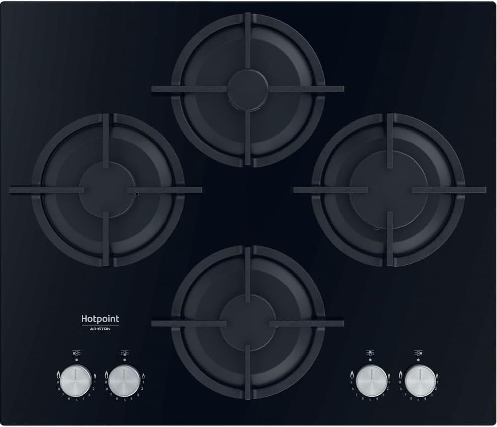 Hotpoint Tables de cuisson, 7300 W, 51 cm, Noir, - QS61S/BK Plaque Gaz 4 Foyers en Verre - Encastrable