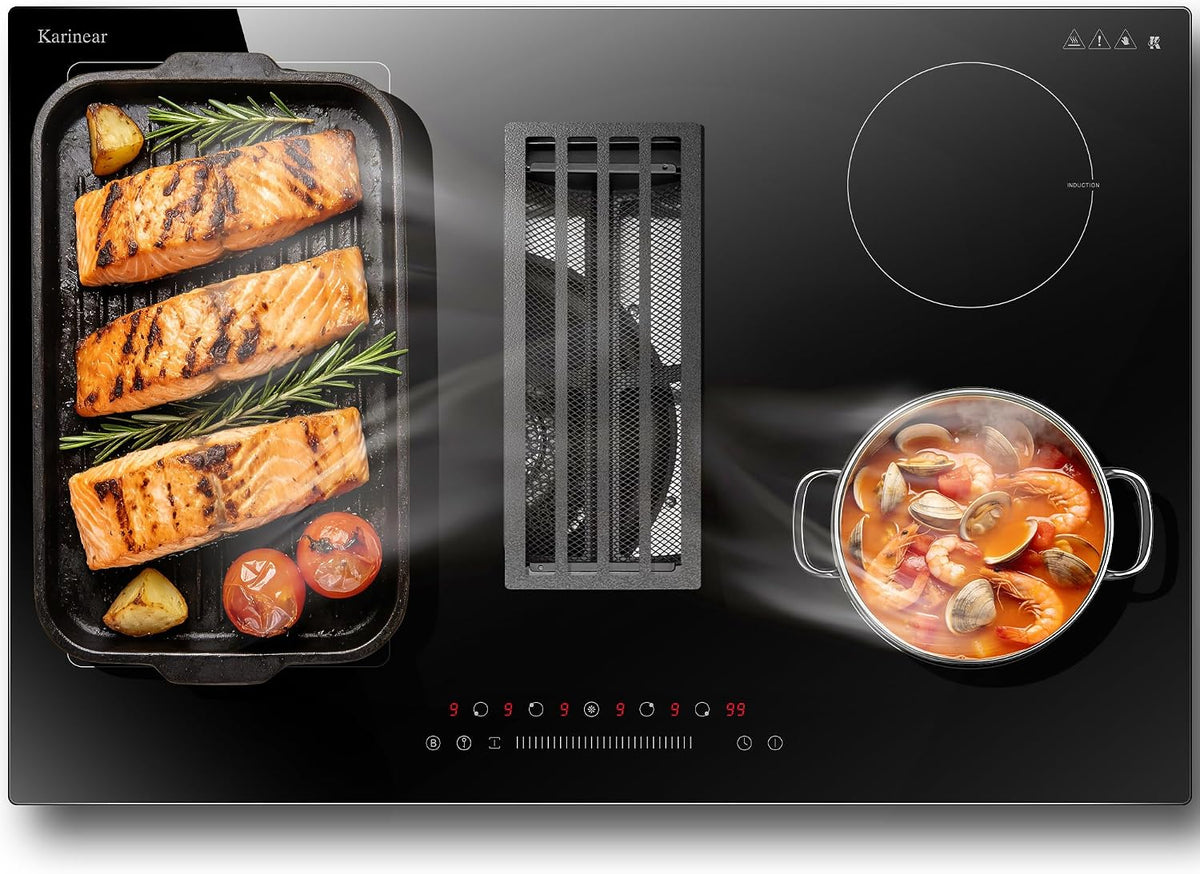 Karinear hotte aspirante, 135 W, 77 cm, 6400 W, 220 V, Noir, Plaque à Induction 4 Feux, Plaque Induction Encastrable