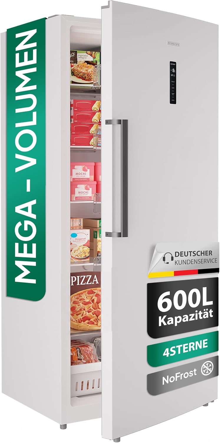 Heinrich´s Congélateurs, 600 l, Noir, Congélateur XXL, protection anti-gel, 1 tiroir de congélation, 5 étagères en verre