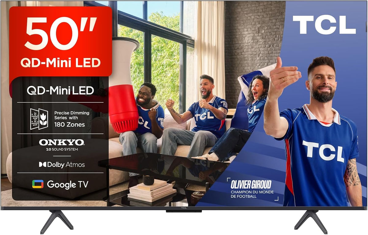 TCL téléviseur, Noir, 50Q6C QD-Mini LED TV, 4K HDR Premium 1000nits, Smart TV alimenté par Google (Dolby Vision IQ et Atmos