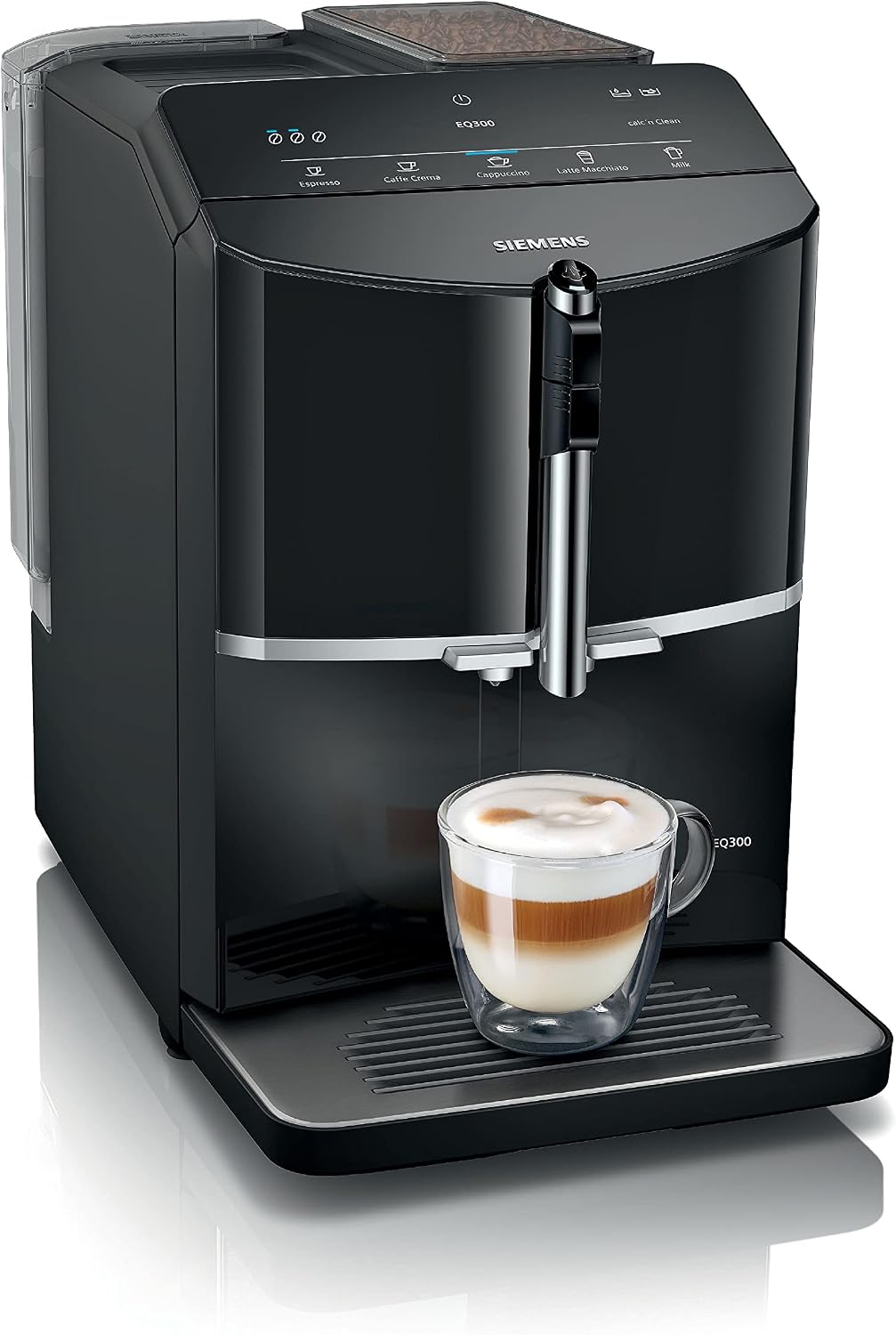 SIEMENS machine à café, Noir, tout automatique, ceramDrive, milkPerfect, fonction oneTouch, TF301E19