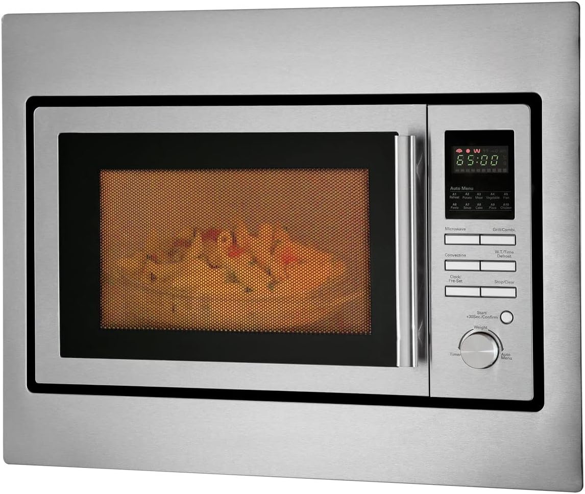 Bomann Multifonction, 25 L, 32 cm, Argenté, Micro-ondes encastrable 3en1, gril et air chaud, Microwave, 10 programmes automatiques