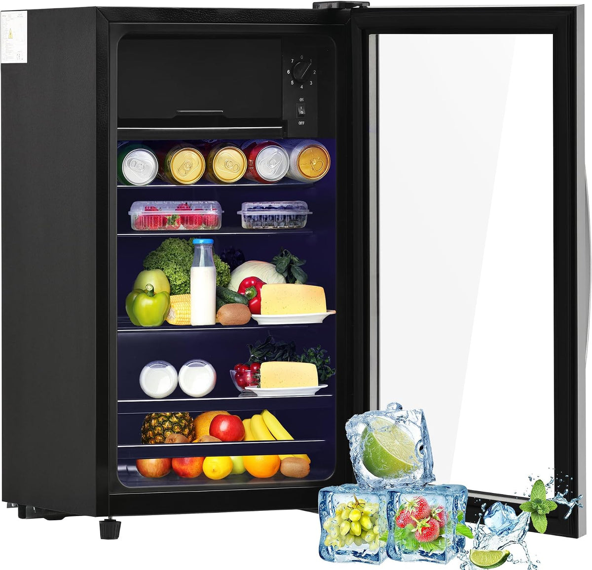 Merax mini réfrigérateur, 76 l, 70 l, 6 l, Noir, autonome, réfrigérateur de + congélateur, étagères réglables