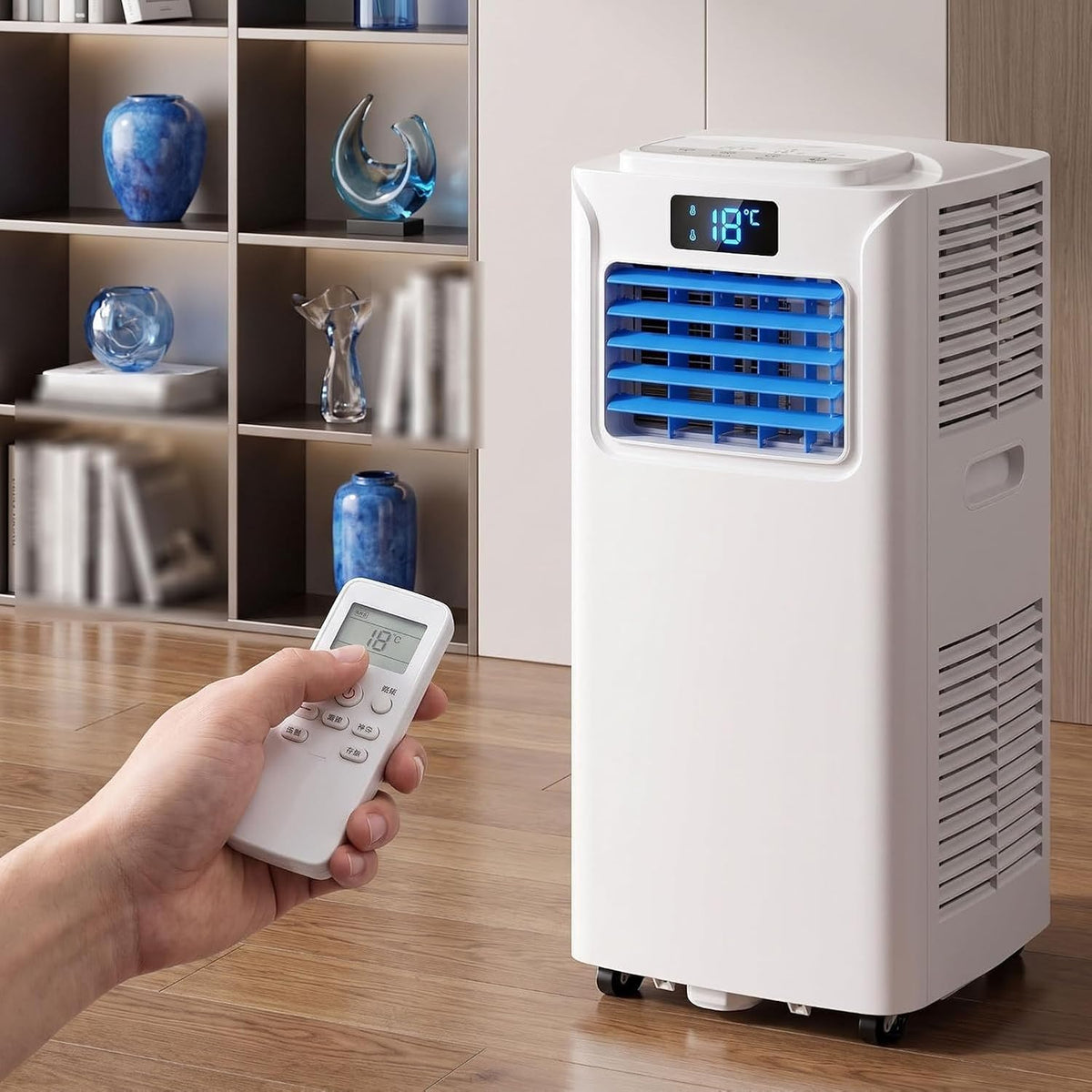 climatiseur portable HUGGWRT, 14000 BTU, 7000 BTU, Blanc, Climatiseur Mobile, Basse Consommation, 2 Vitesses