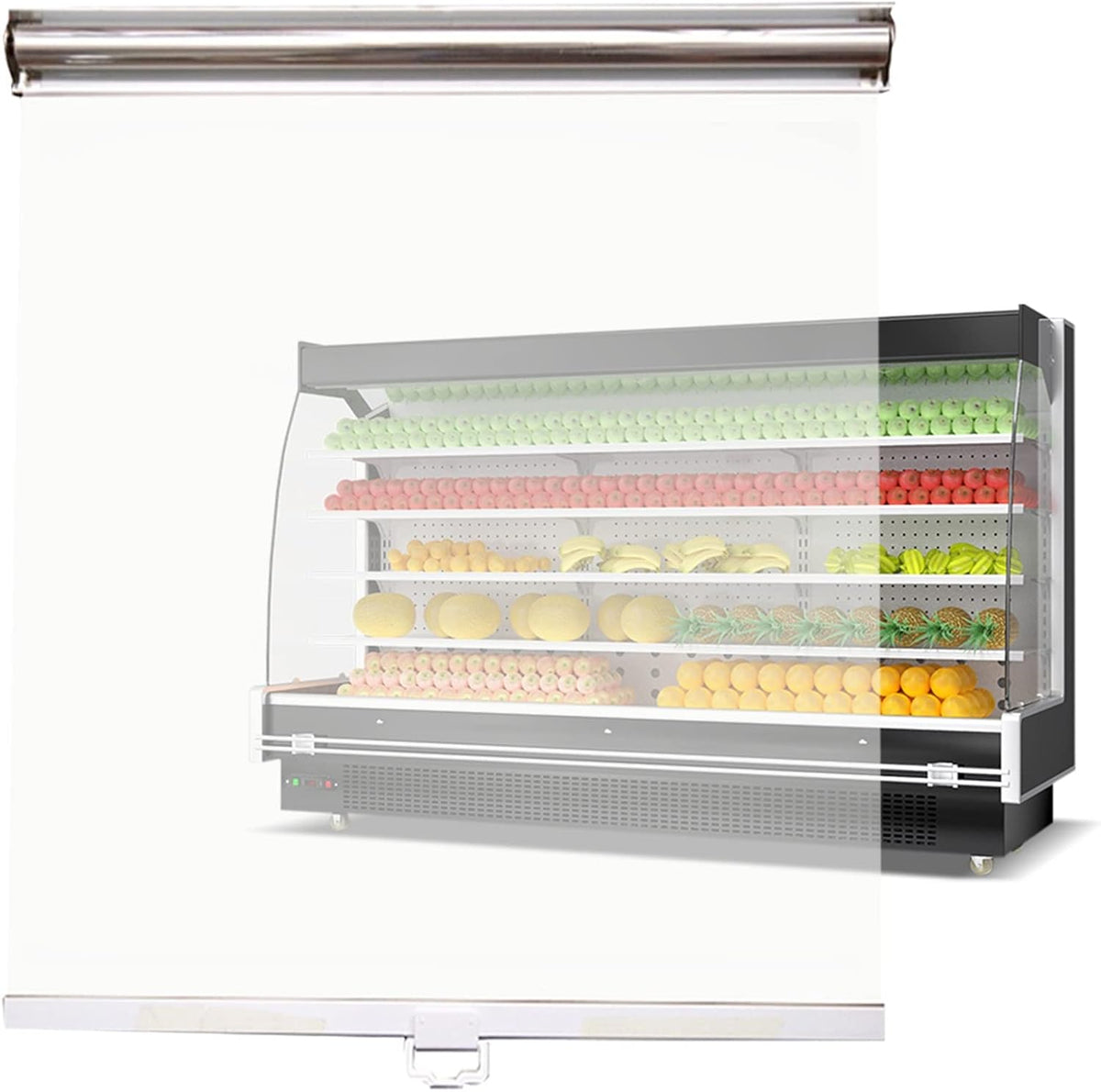 Store réfrigérateur, 120 x 150 cm, Transparent, enrouleur en plastique pour supermarché, vitrine de légumes