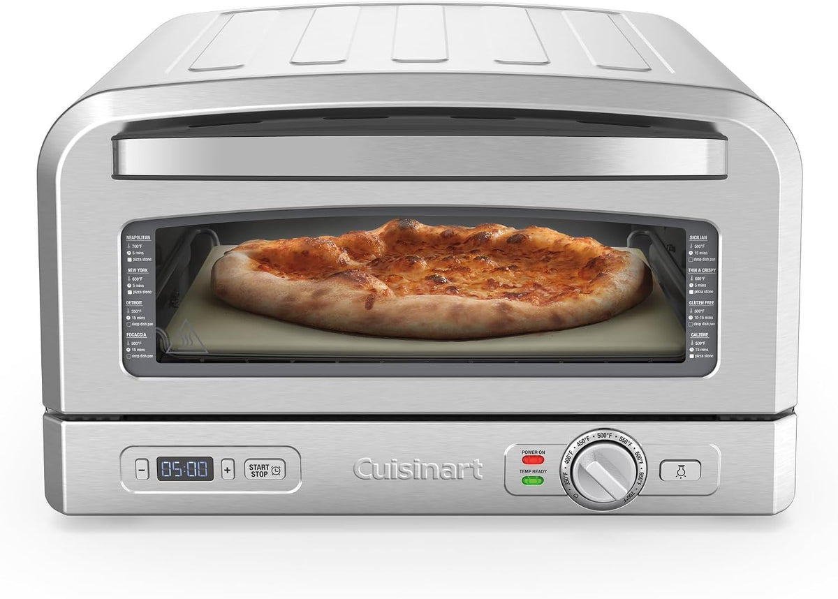 CUISINART four à pizza, Noir/Argenté, l'intérieur, Goût de pizza au feu de bois, Prêt en 5 minutes, Kit : Pelle