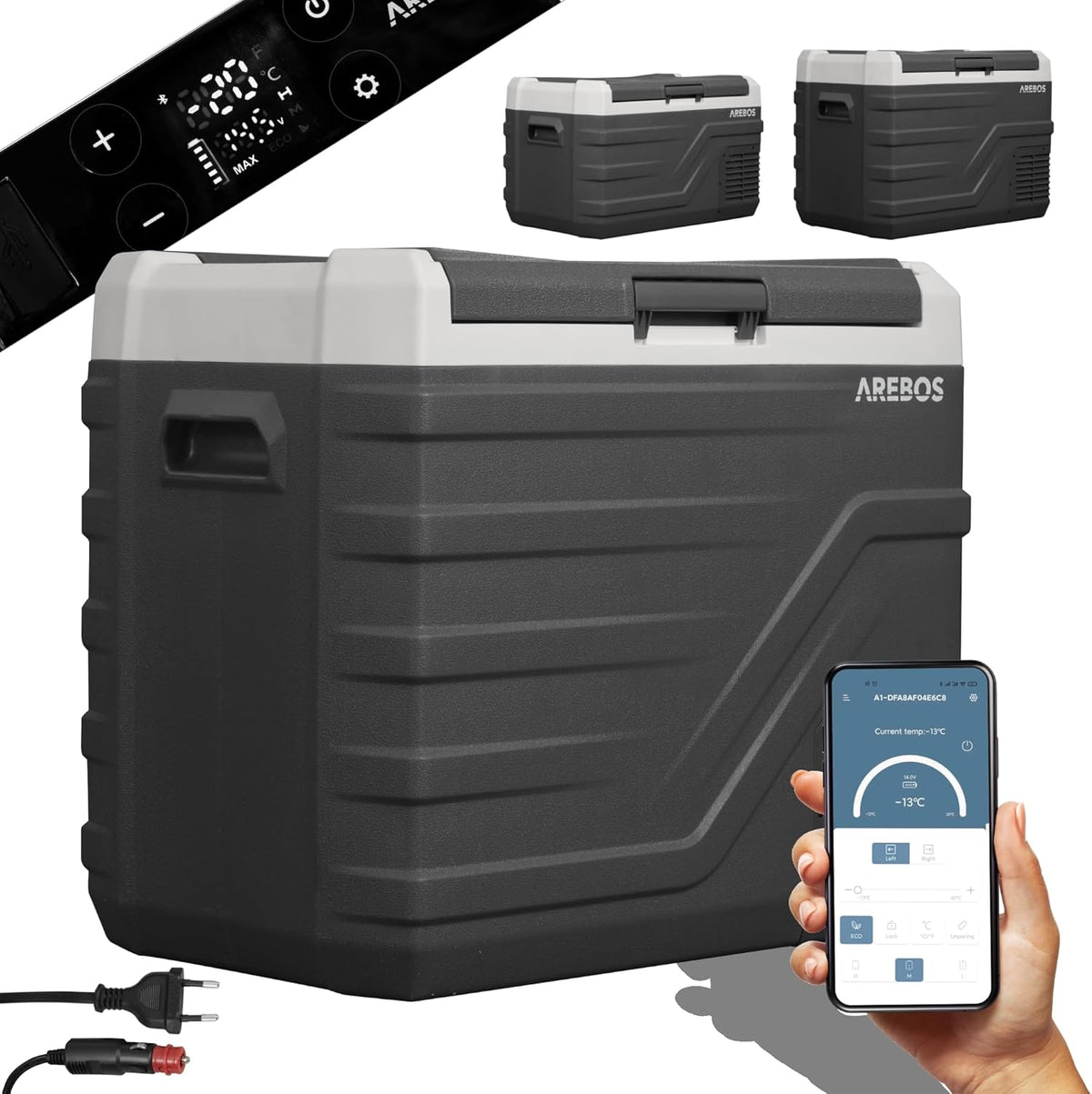 AREBOS réfrigérateur, 43 L, 24 V, 230 V, Blanc, Glacière à compresseur, & congélateur Portable Jusqu'à -20 °C