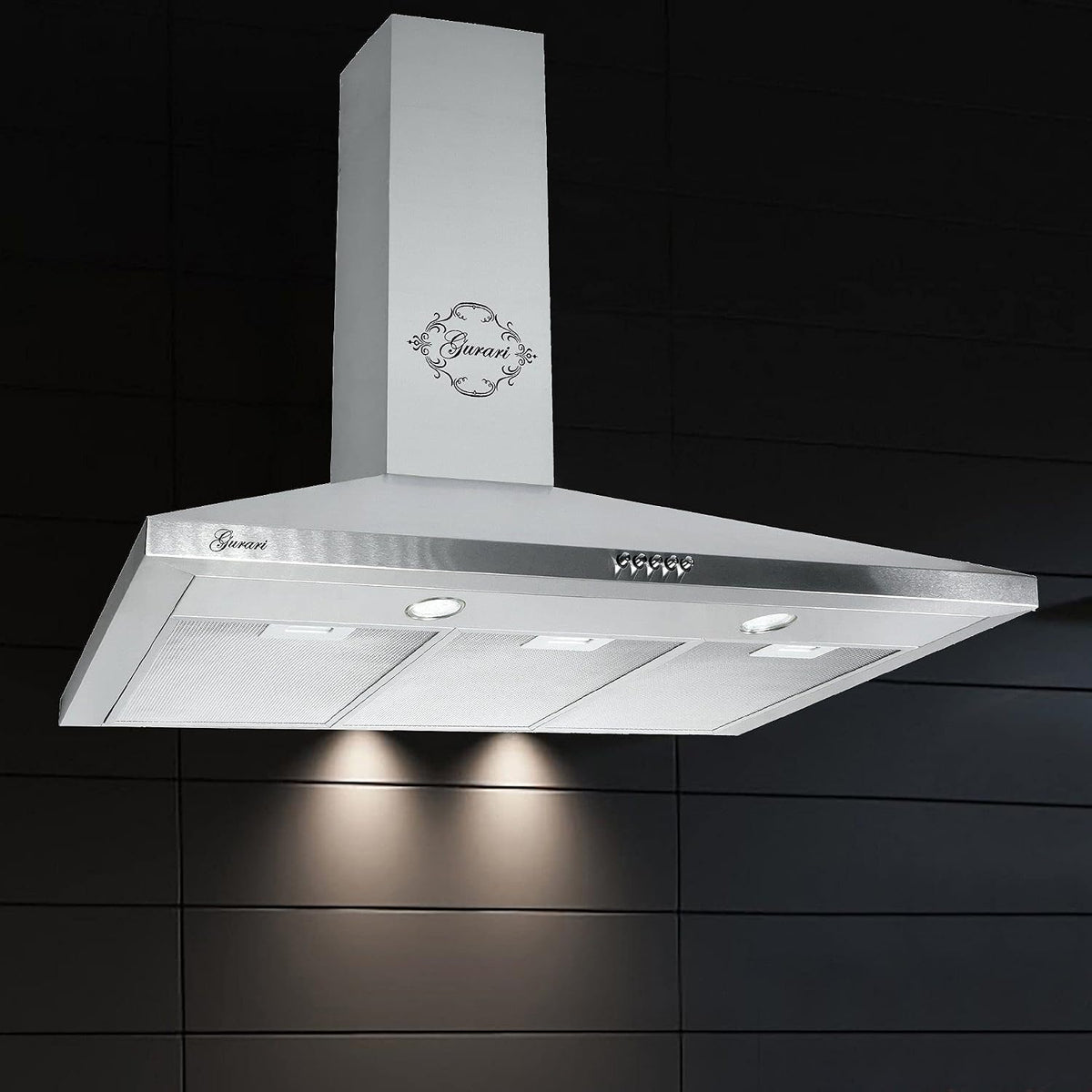 Gurari hotte aspirante, 90 cm, 1000 m, Argenté, GCH C 147 IS 9 N Hotte murale en acier inoxydable, Moteur très absorbant ³/h