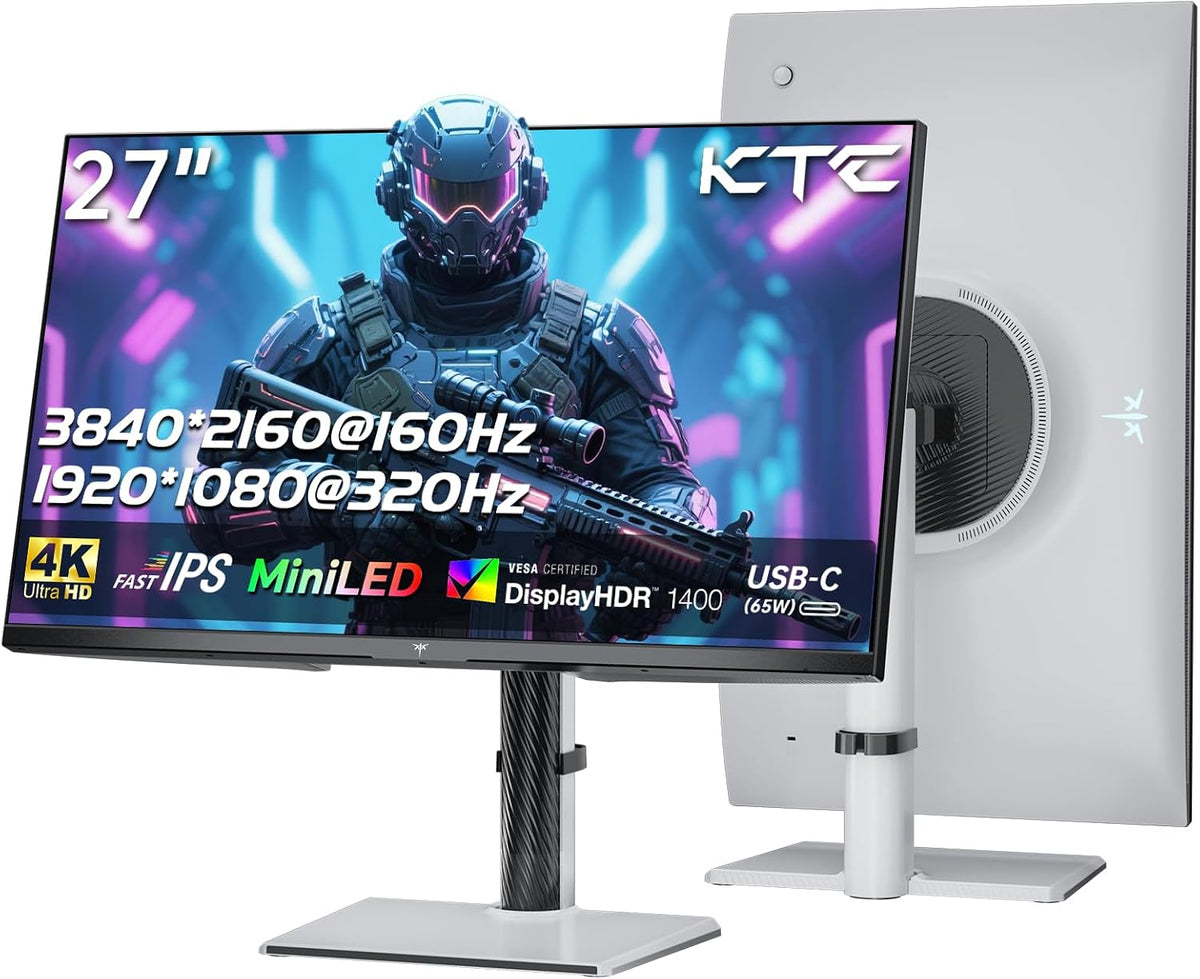 KTC Écrans PC, 27 Pouces, Blanc, Écran PC Gamer MiniLED M27P6, 4K 160Hz / 1080P 320Hz Commutation Transparente