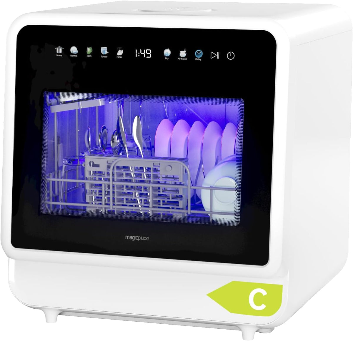 magicplux Lave-vaisselles posables, Noir, Lave-vaisselle 6+2 Programmes, Départ différé de 24 heures, 5 Couverts