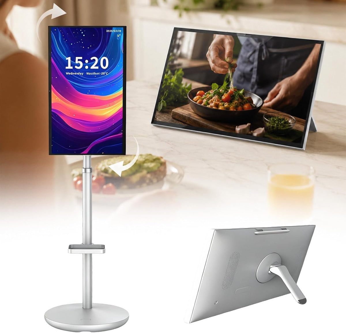 agreilduite téléviseur, 27 Pouces, Noir, TV Smart Portable sur Roues, 24/ Tactile - 6GB+128GB, Support Roues 2in1 et Bureau