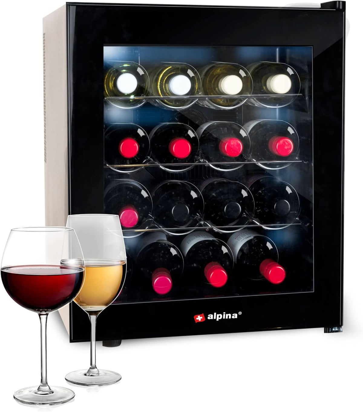 alpina réfrigérateur, 48 Litres, Noir, Cave à Vin Réfrigérée - à Vin - Refroidisseur à Vin - - 16 Bouteilles