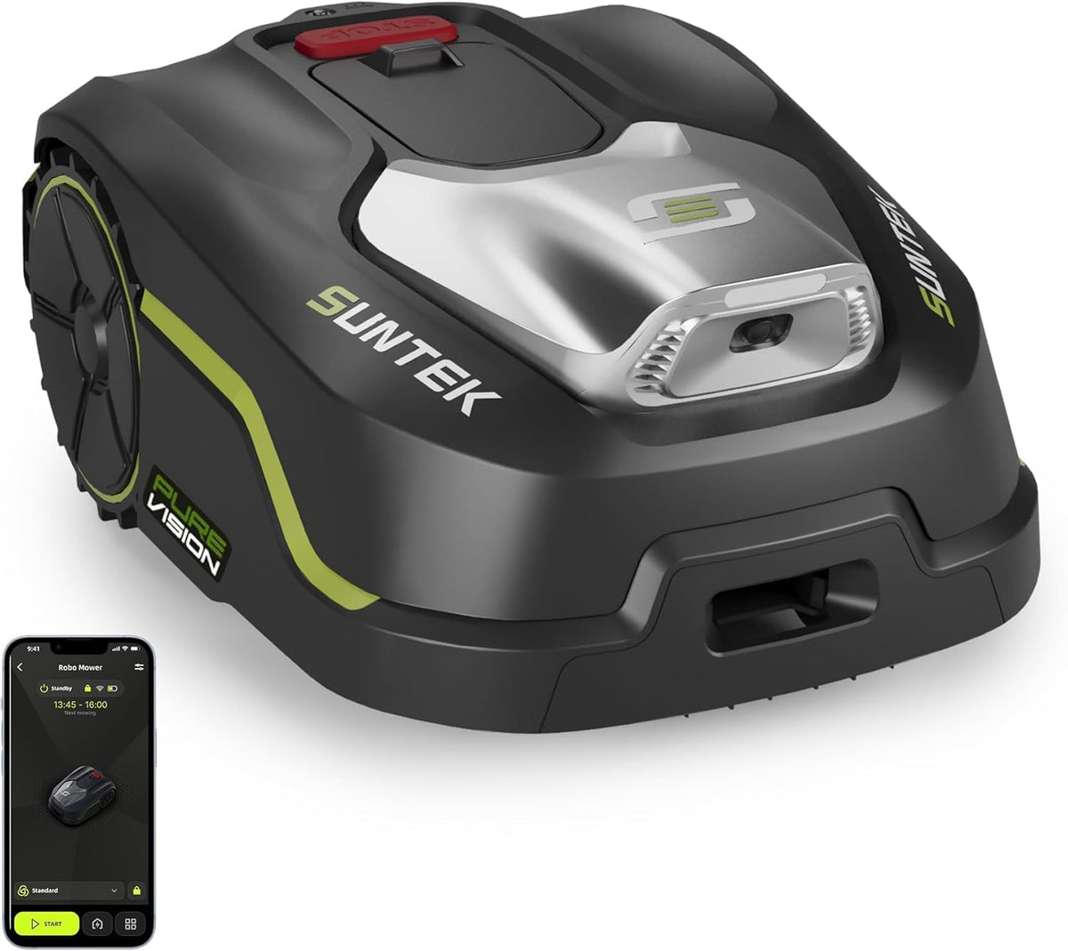 SUNTEK robot tondeuse, 250 m, Noir/Gris, sans Fil Périphérique pour ², Tondeuse Robot AI Pure Vision avec Cartographie Automatique