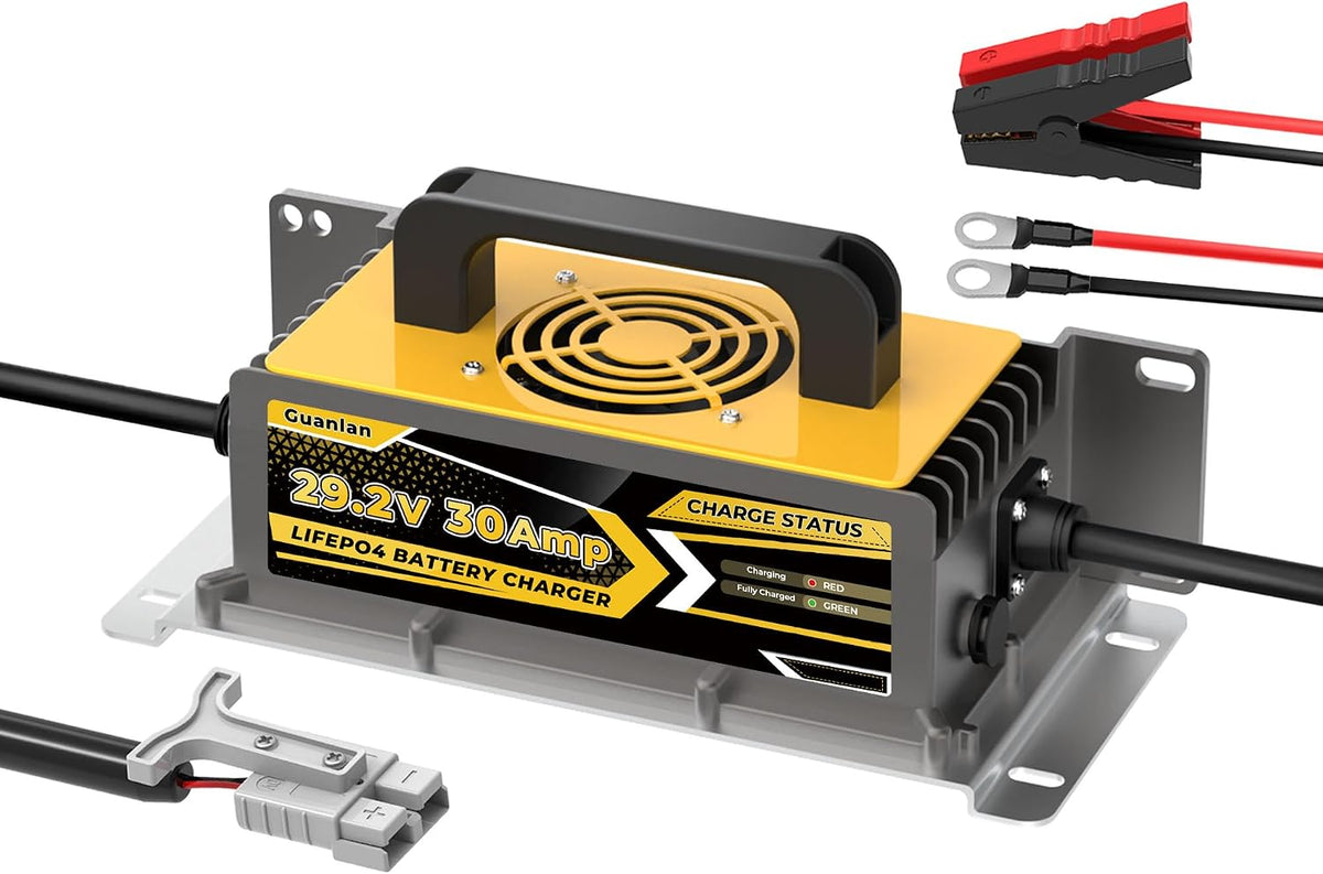 Guanlan batterie, 29,2 V, 24 V, 25,6 V, Gris/Noir, Chargeur de au Lithium 30A pour LiFePO4 ( ), LiFePO4 Chargeur avec fiche Anderson